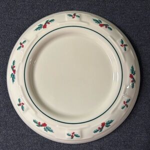 Longaberger Candle Holder Plate Pottery Christmas Traditional Holly 7.25" White